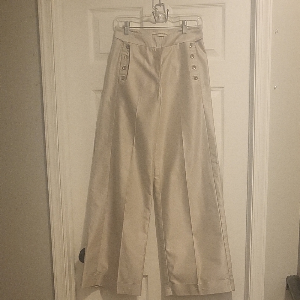 French Connection Wide-Leg Sailor-Inspired Pants in Cream
